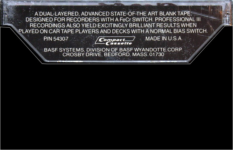 Compact Cassette BASF Professional III 60 Type III Ferro Chrome 1976 USA