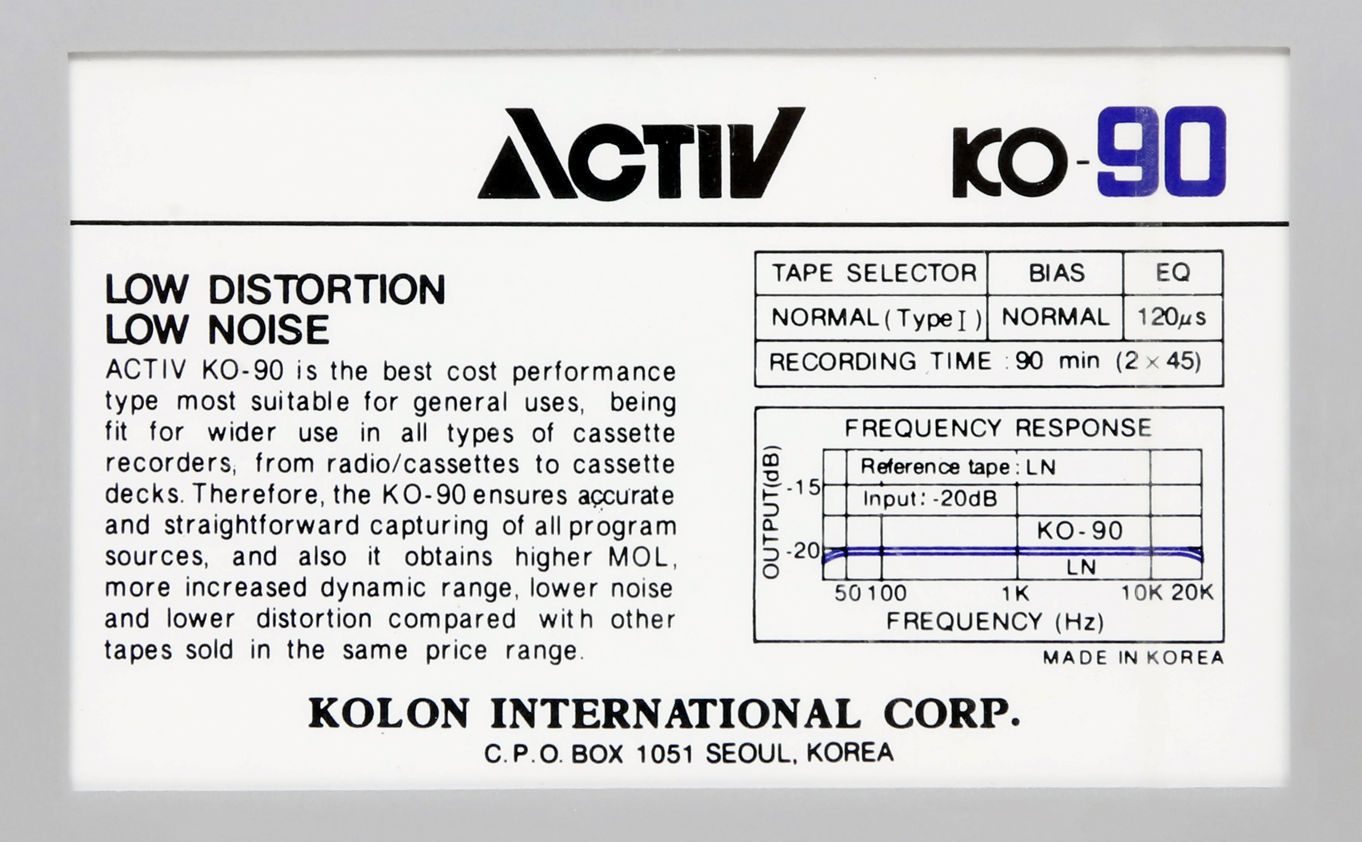 Compact Cassette Activ KO 90 Type I Normal 1986 South Korea