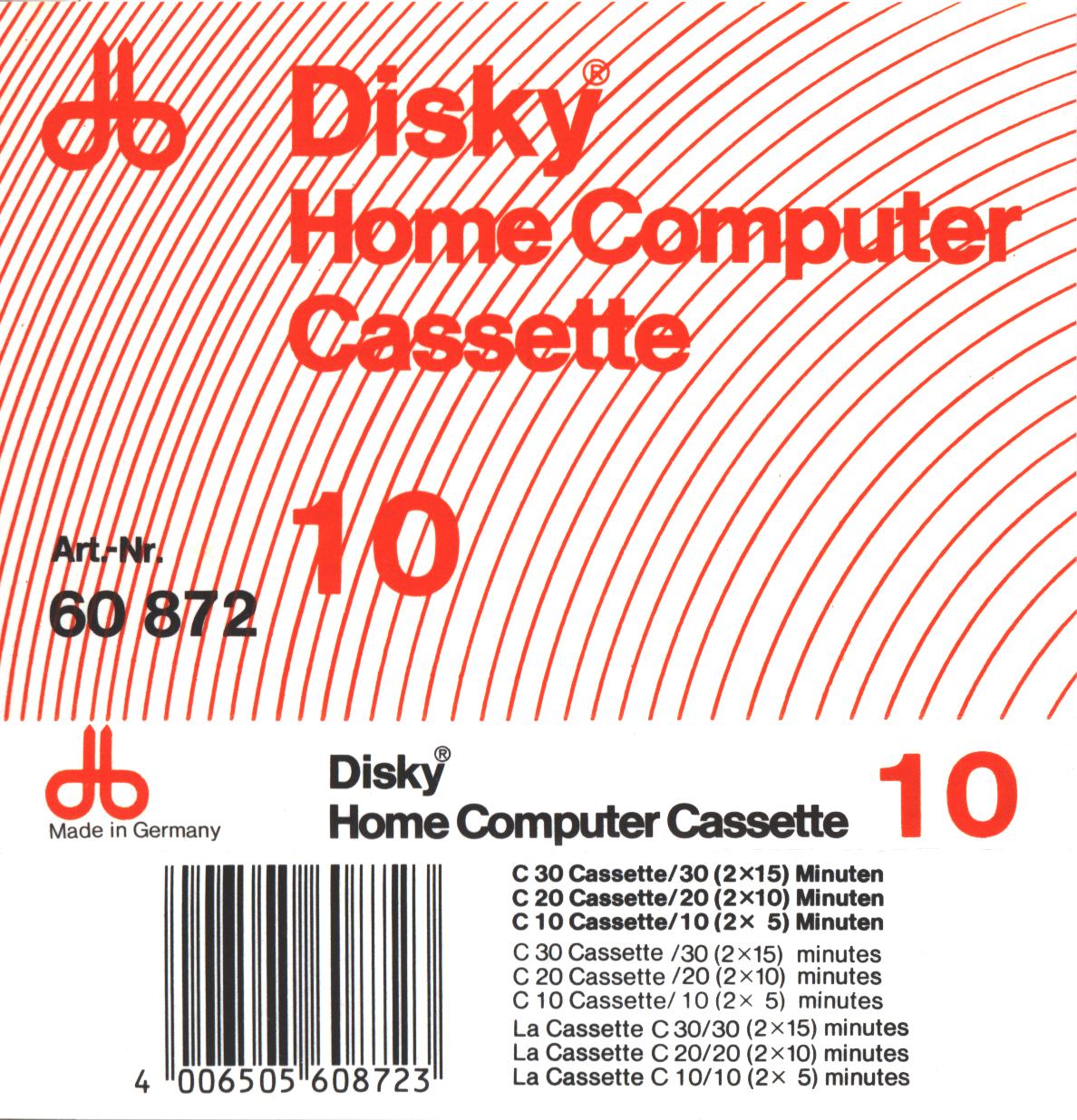 Compact Cassette Disky 10 "60872" Computer Cassette Europe