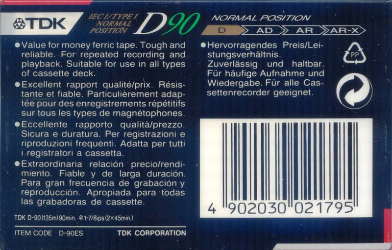 Compact Cassette TDK D 90 "D-90ES" Type I Normal 1990 Europe