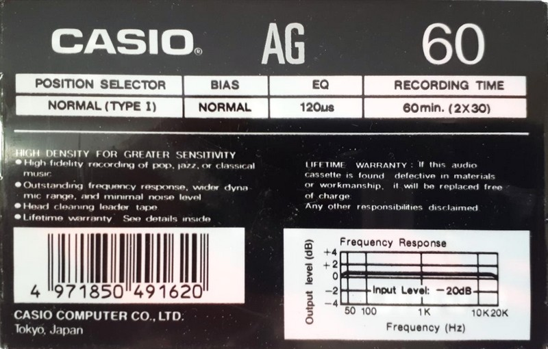 Compact Cassette Casio AG 60 Type I Normal 1990 Europe, USA
