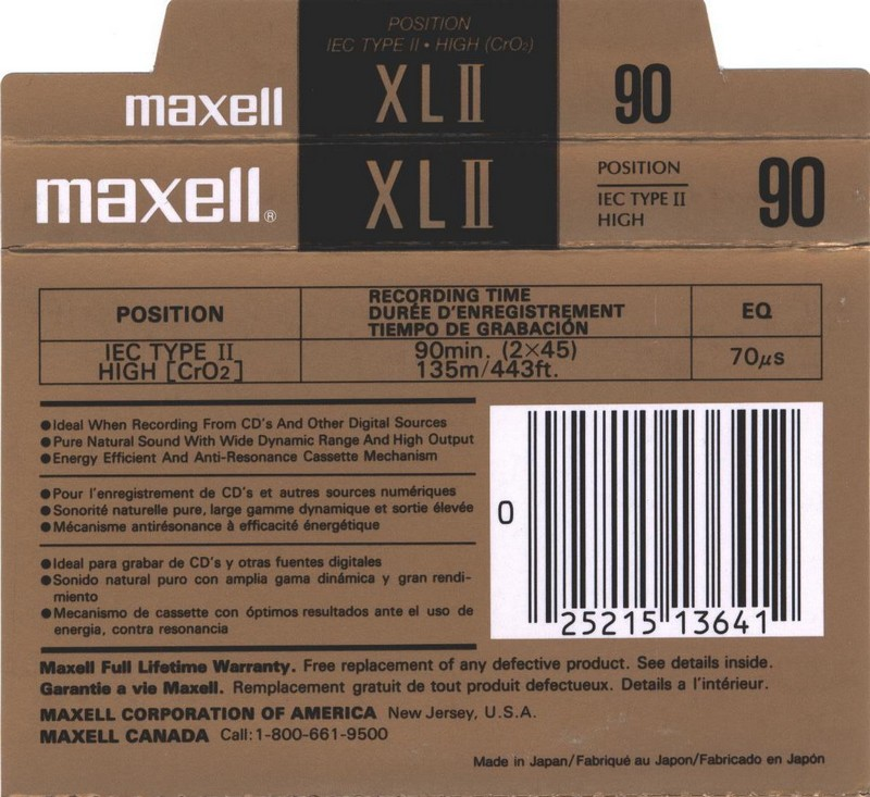 Compact Cassette Maxell XLII 90 Type II Chrome 1996 North America