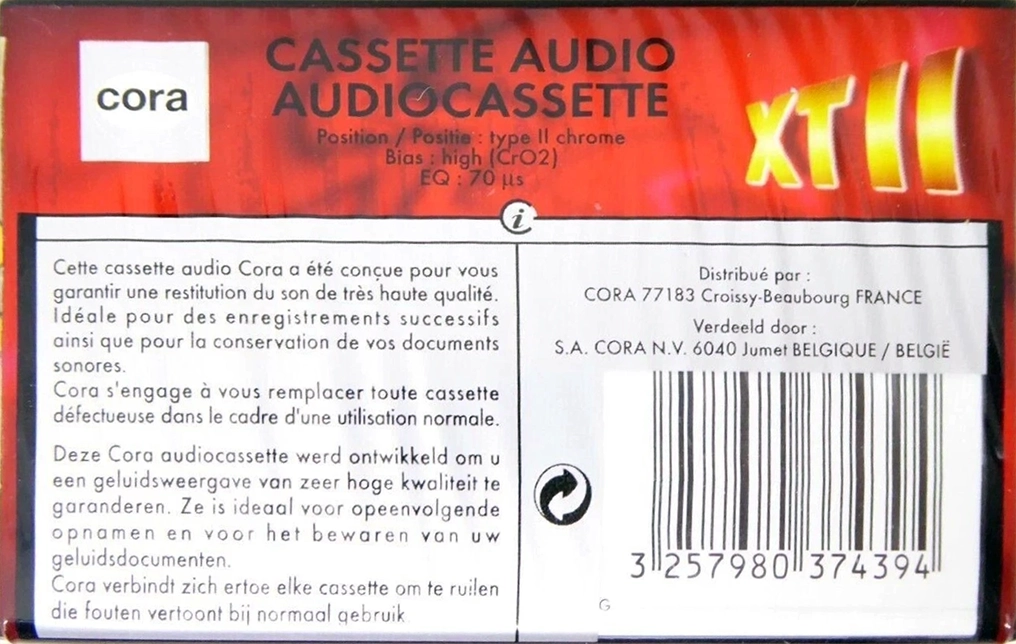 Compact Cassette Cora XT 90 Type II Chrome Europe