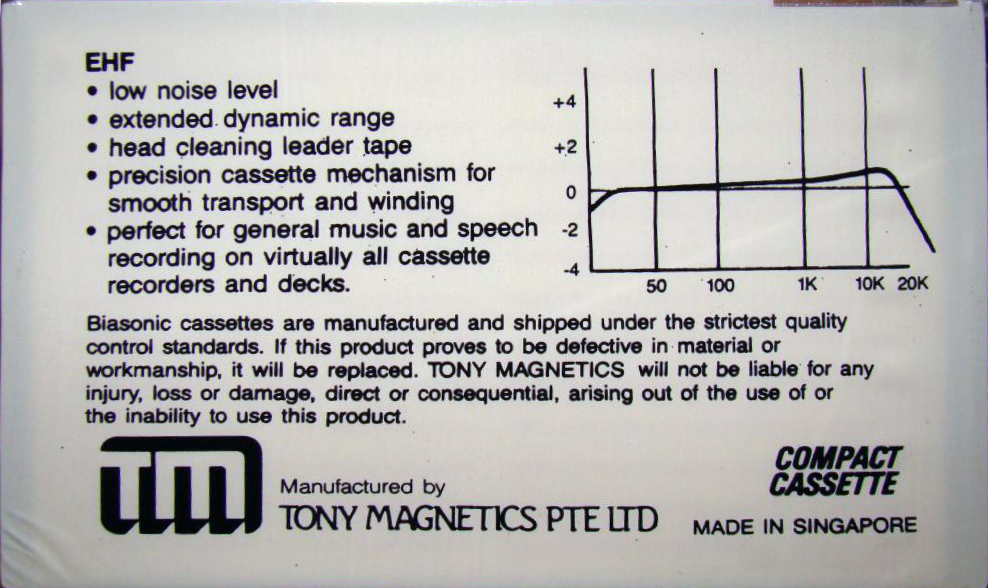 Compact Cassette Biasonic EHF 90 Type I Normal Singapore
