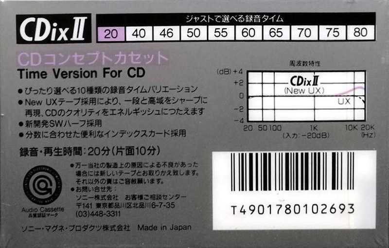 Compact Cassette Sony CDix II 20 Type II Chrome 1989 Japan