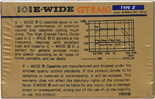 Compact Cassette E-Wide GT-II 60 "For Car Stereo" Type I Normal 1988 China