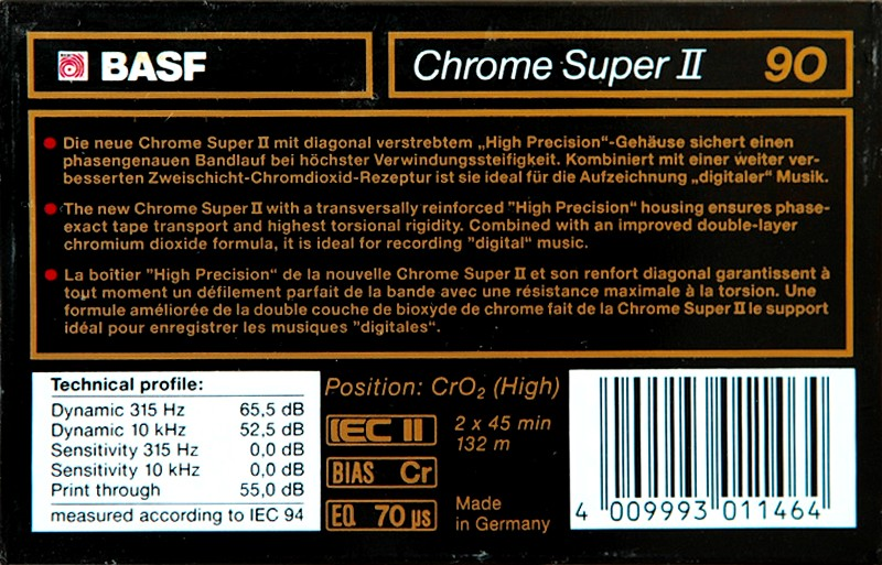 Compact Cassette BASF Chrome Super II 90 Type II Chrome 1989 Germany