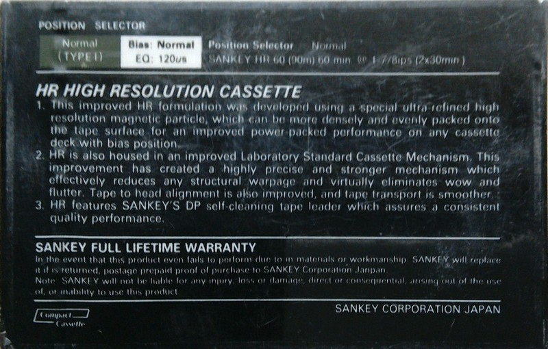 Compact Cassette Sankey HR 60 Type I Normal 1986 Japan
