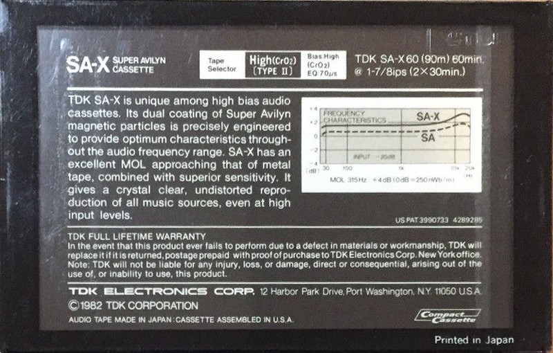 Compact Cassette TDK SA-X 60 Type II Chrome 1982 USA