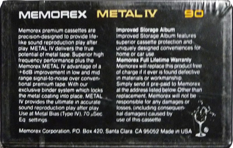 Compact Cassette Memorex Metal IV 90 Type IV Metal 1982 USA