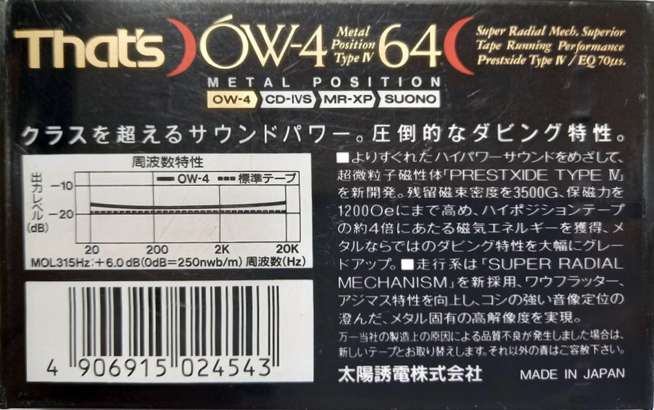 Compact Cassette Thats OW-4 64 Type IV Metal 1990 Japan