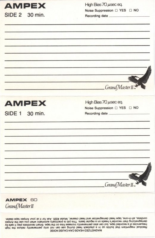 Compact Cassette Ampex Grand Master 60 Type II Chrome 1980 USA