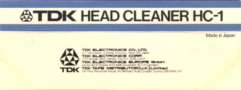Compact Cassette TDK "HC-1" Cleaning Cassette Europe, USA