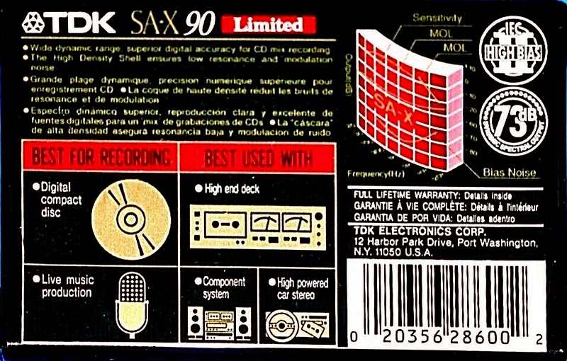 Compact Cassette TDK SA-X 90 "SA-X Limited" Type II Chrome 1992 North America
