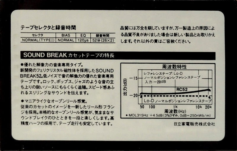 Compact Cassette Hitachi Sound Break 52 Type I Normal 1985 Japan