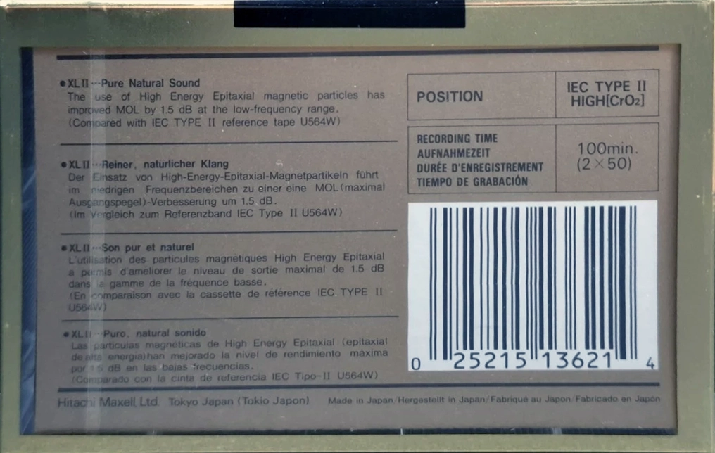 Compact Cassette Maxell XLII 100 Type II Chrome 1989 North America