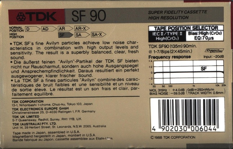 Compact Cassette TDK SF 90 Type II Chrome 1988 Australia, Europe