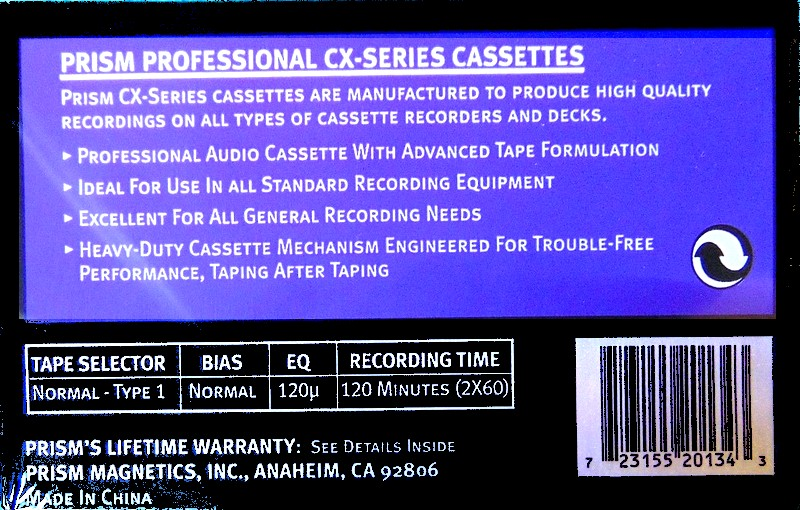 Compact Cassette Prism CX 120 Type I Normal USA