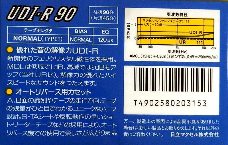 Compact Cassette Maxell UDI-R 90 Type I Normal 1985 Japan