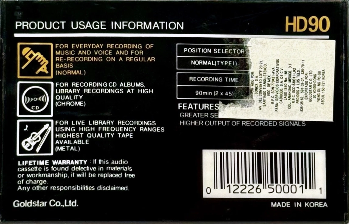 Compact Cassette Goldstar HD 90 Type I Normal 1990 USA