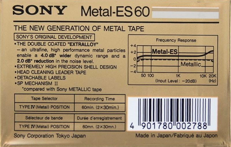 Compact Cassette Sony Metal-ES 60 Type IV Metal 1985 Europe