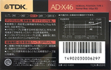 Compact Cassette TDK AD-X 46 "AD-X46K" Type I Normal 1989 Japan