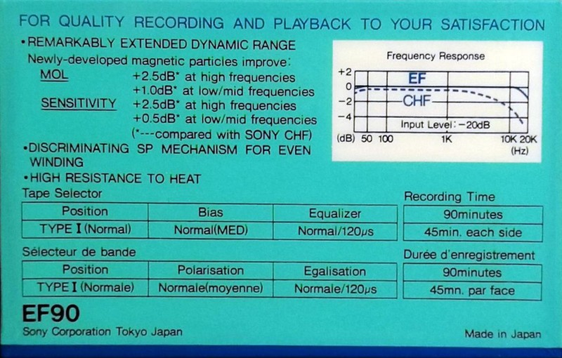 Compact Cassette Sony EF 90 "V2 transparent gasket" Type I Normal 1985 Europe