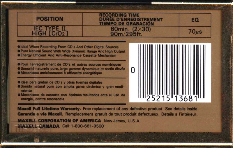 Compact Cassette Maxell XLII 60 Type II Chrome 1994 North America