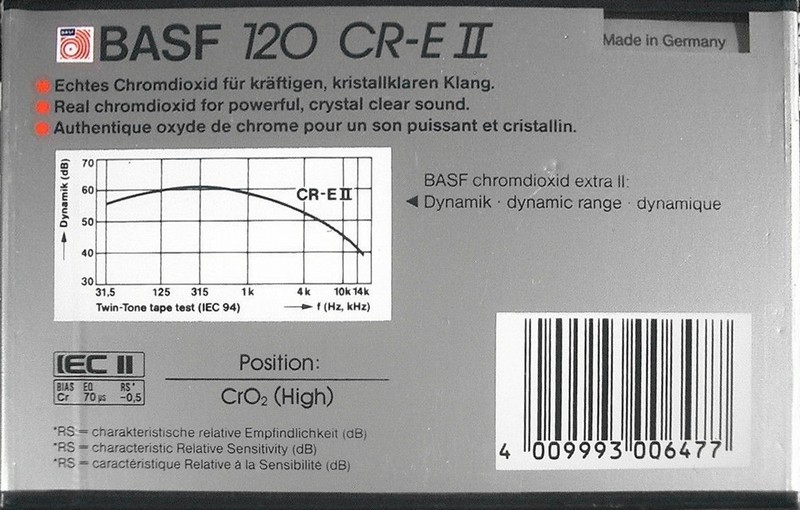 Compact Cassette BASF Chromdioxid Extra II 120 "CR-E II" Type II Chrome 1985 Europe