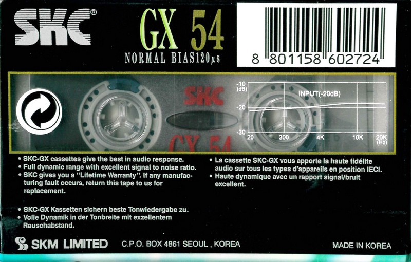 Compact Cassette SKC GX 54 Type I Normal 1999 Europe