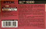 Compact Cassette TDK SD 100 Type II Chrome 1990 North America