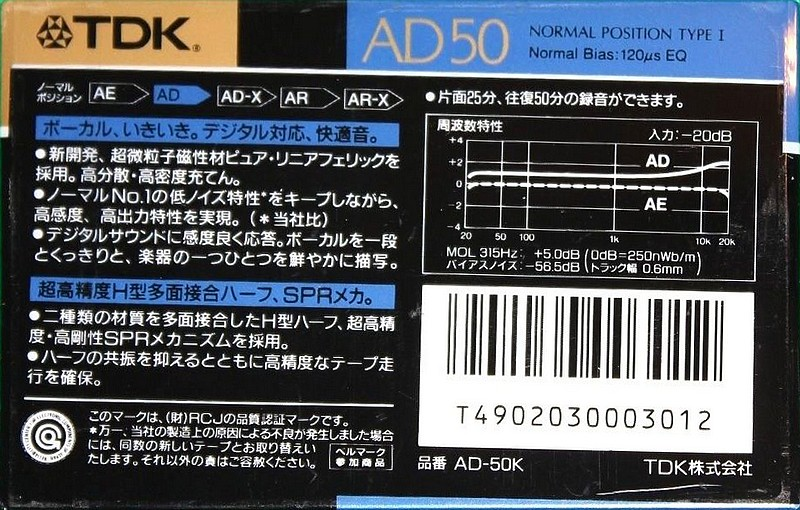 Compact Cassette TDK AD 50 "AD-50K" Type I Normal 1989 Japan