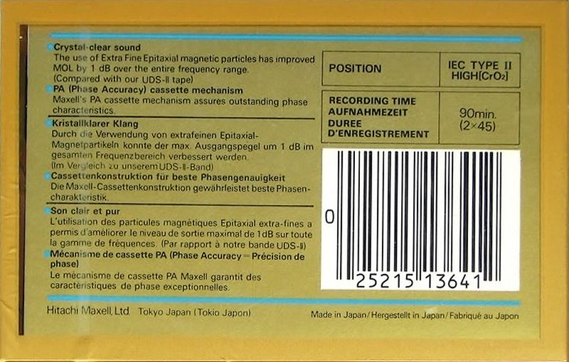 Compact Cassette Maxell XLII 90 Type II Chrome 1985 North America