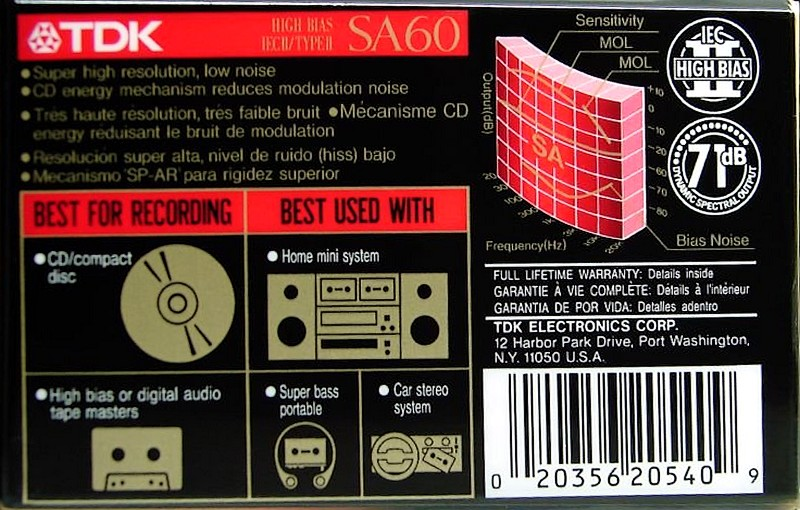 Compact Cassette TDK SA 60 Type II Chrome 1992 North America
