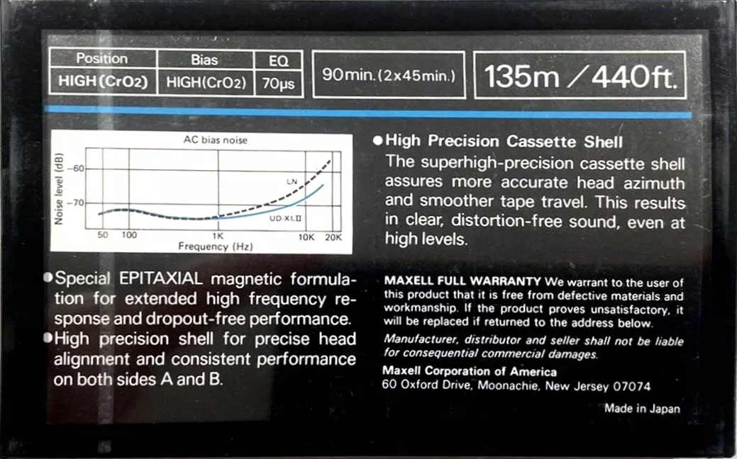 Compact Cassette Maxell UD XLII 90 Type II Chrome 1980 USA
