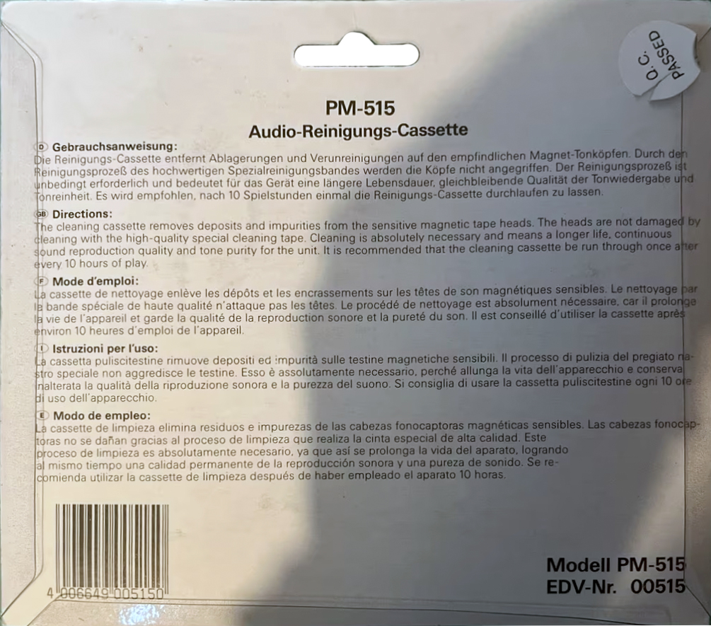 Blister Pfeifer "PM-515" Cleaning Cassette Europe