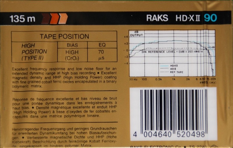 Compact Cassette RAKS HD-XII 90 Type II Chrome 1989 Europe
