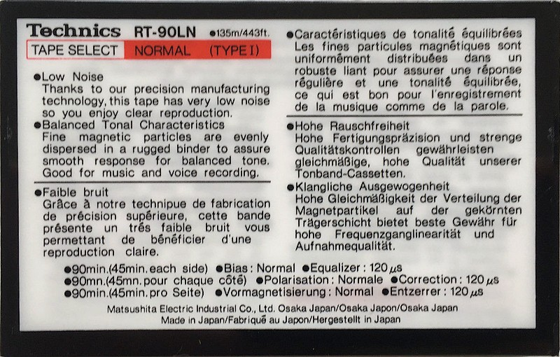 Compact Cassette Technics LN 90 "RT-90LN" Type I Normal 1985 Europe