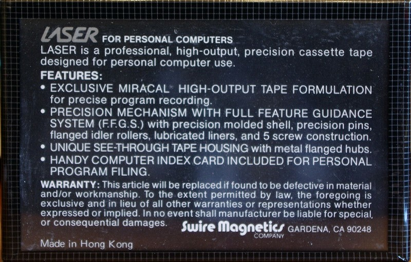 Compact Cassette Laser 10 "C-10" Computer Cassette 1983 USA