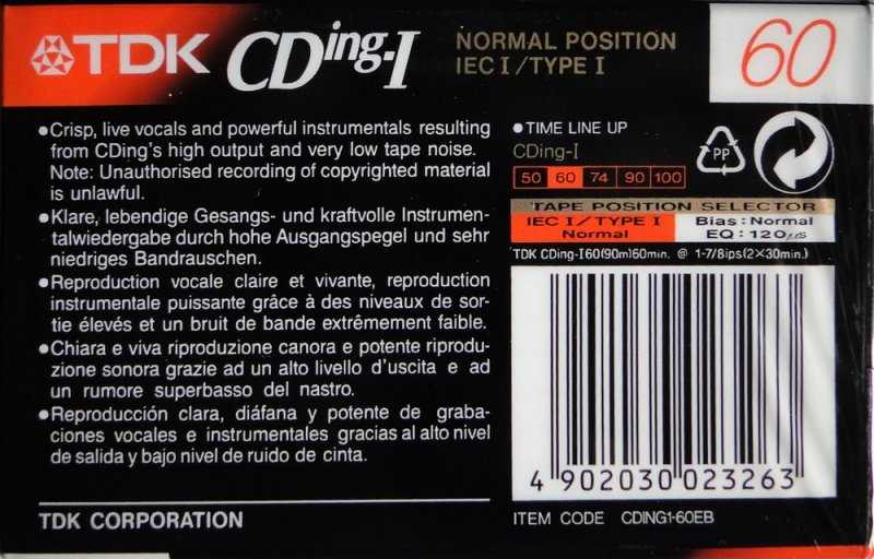 Compact Cassette TDK CDing 1 60 "CDING1-60EC" Type I Normal 1997 Europe