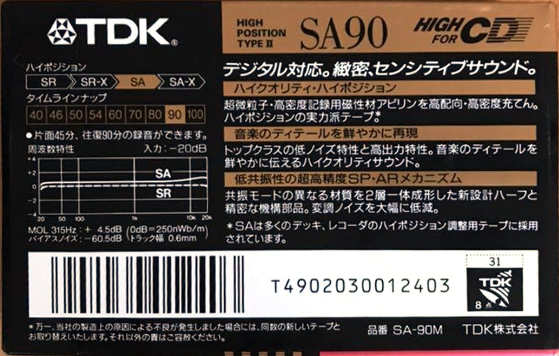 Compact Cassette TDK SA 90 "SA-90M" Type II Chrome 1990 Japan