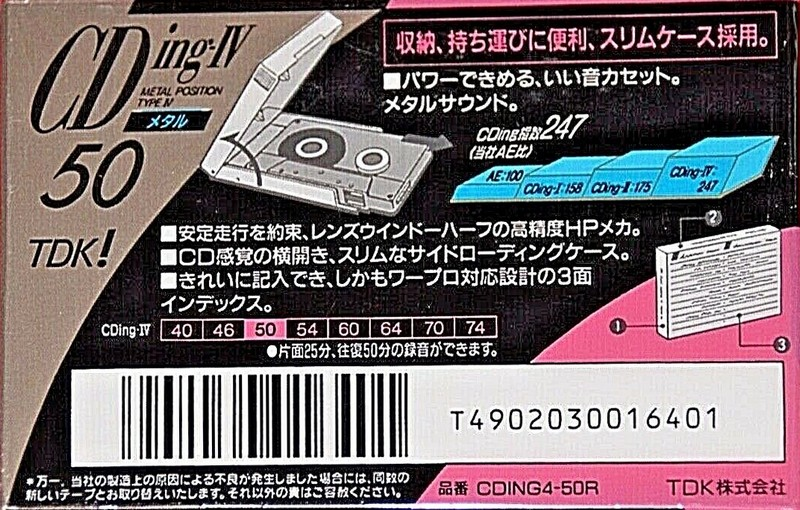 Compact Cassette TDK CDing Metal 50 "CDING4-50R" Type IV Metal 1992 Japan
