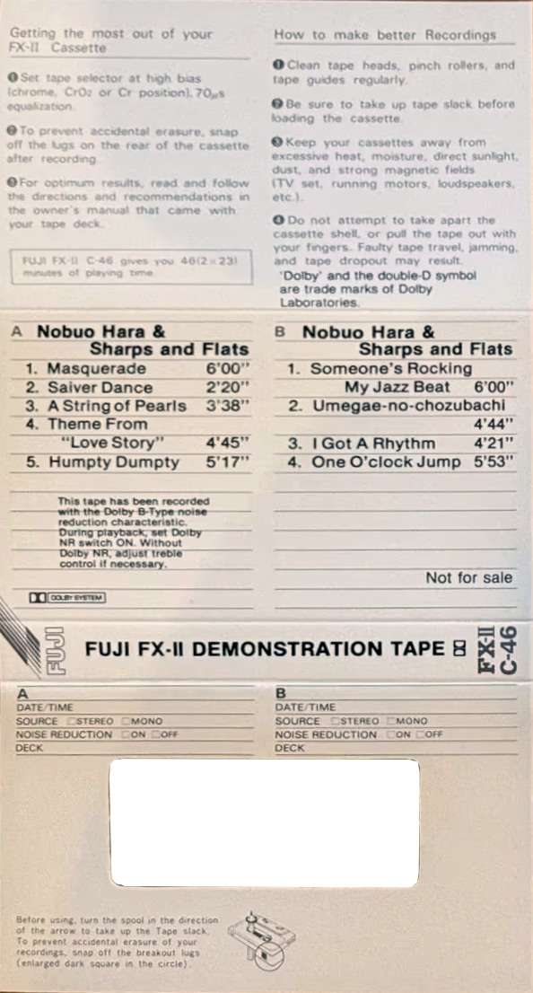 Compact Cassette Fuji FX-II 46 "Demonstration Tape" Type II Chrome 1977 Europe, North America