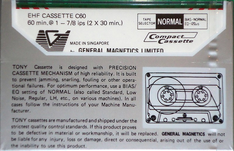 Compact Cassette Tony EHF 60 Type I Normal 1986 Singapore