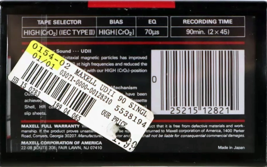 Compact Cassette Maxell UDII / UD2 90 Type II Chrome 1992 USA