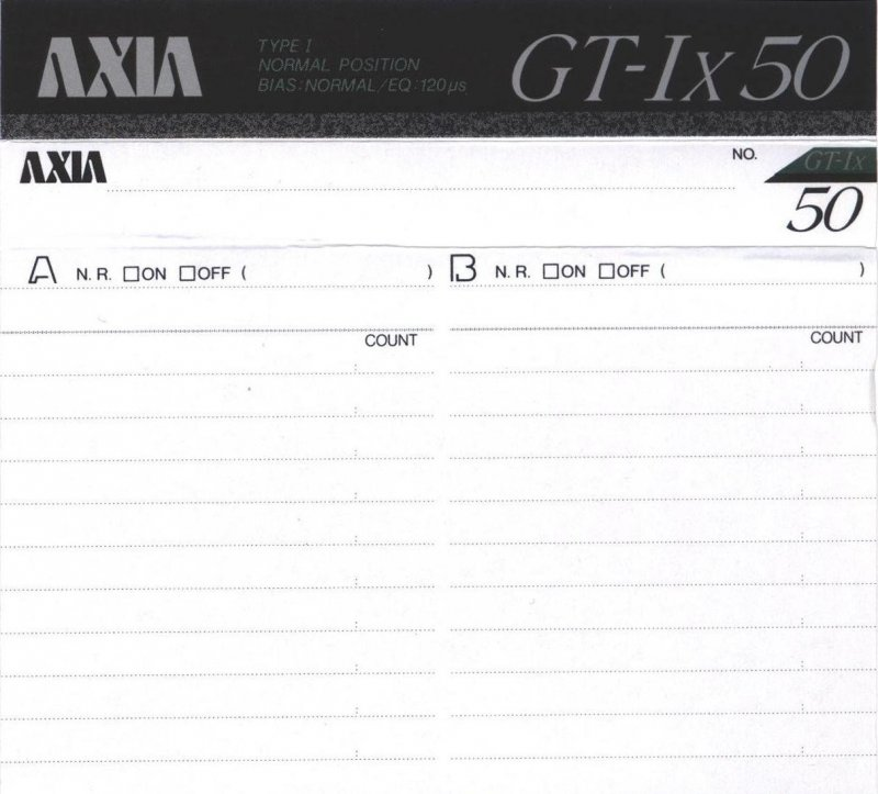 Compact Cassette AXIA GT-Ix 50 "GT-1x B 50" Type I Normal 1989 Japan