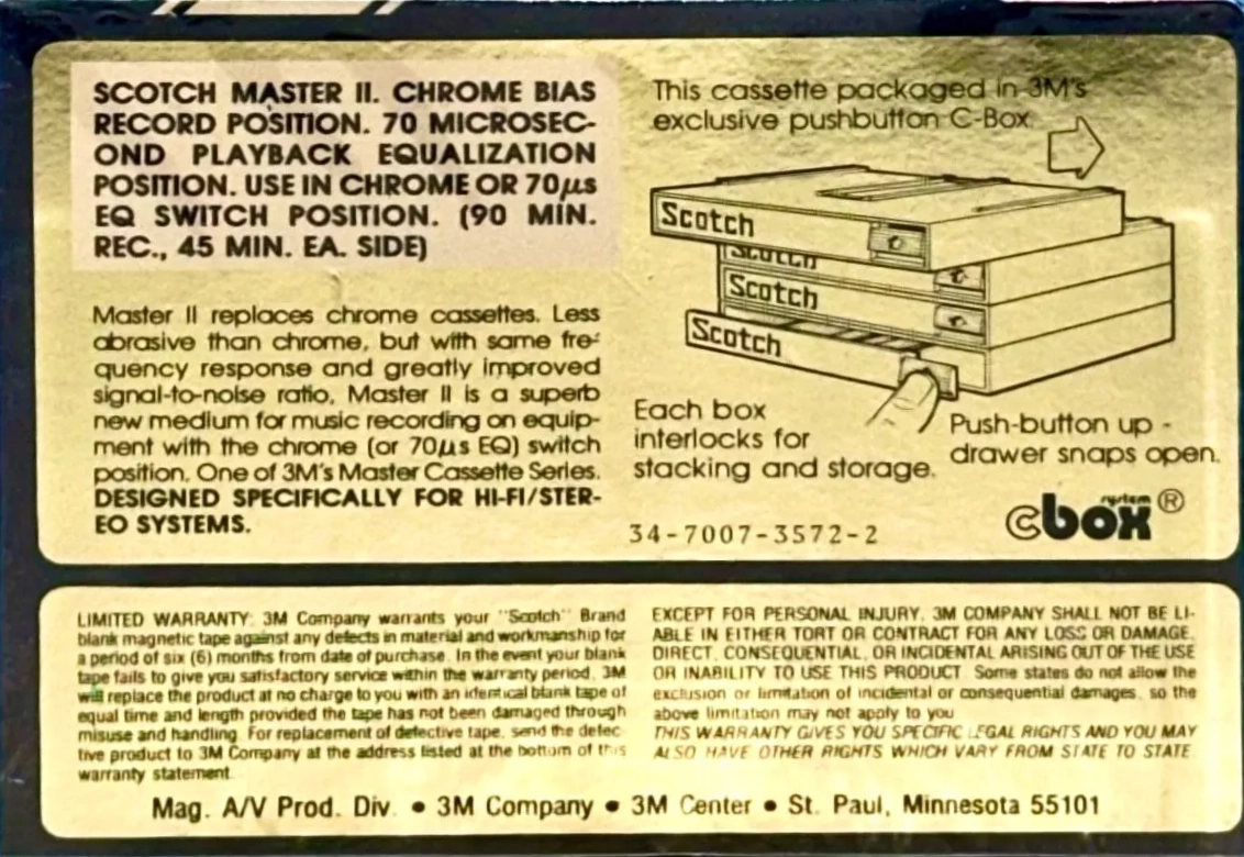 Compact Cassette Scotch Master II 90 Type II Chrome 1977 USA