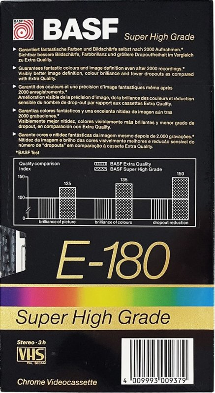 VHS, Video Home System BASF Super High Grade 180 "2000x Fantastic Colors" Type II Chrome 1990 Europe