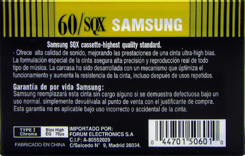 Compact Cassette Samsung SQX 60 Type II Chrome Spain