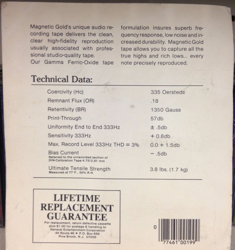 Compact Cassette No Name 60 "Magnetic Gold (General Entertainment Corporation)" Type I Normal USA